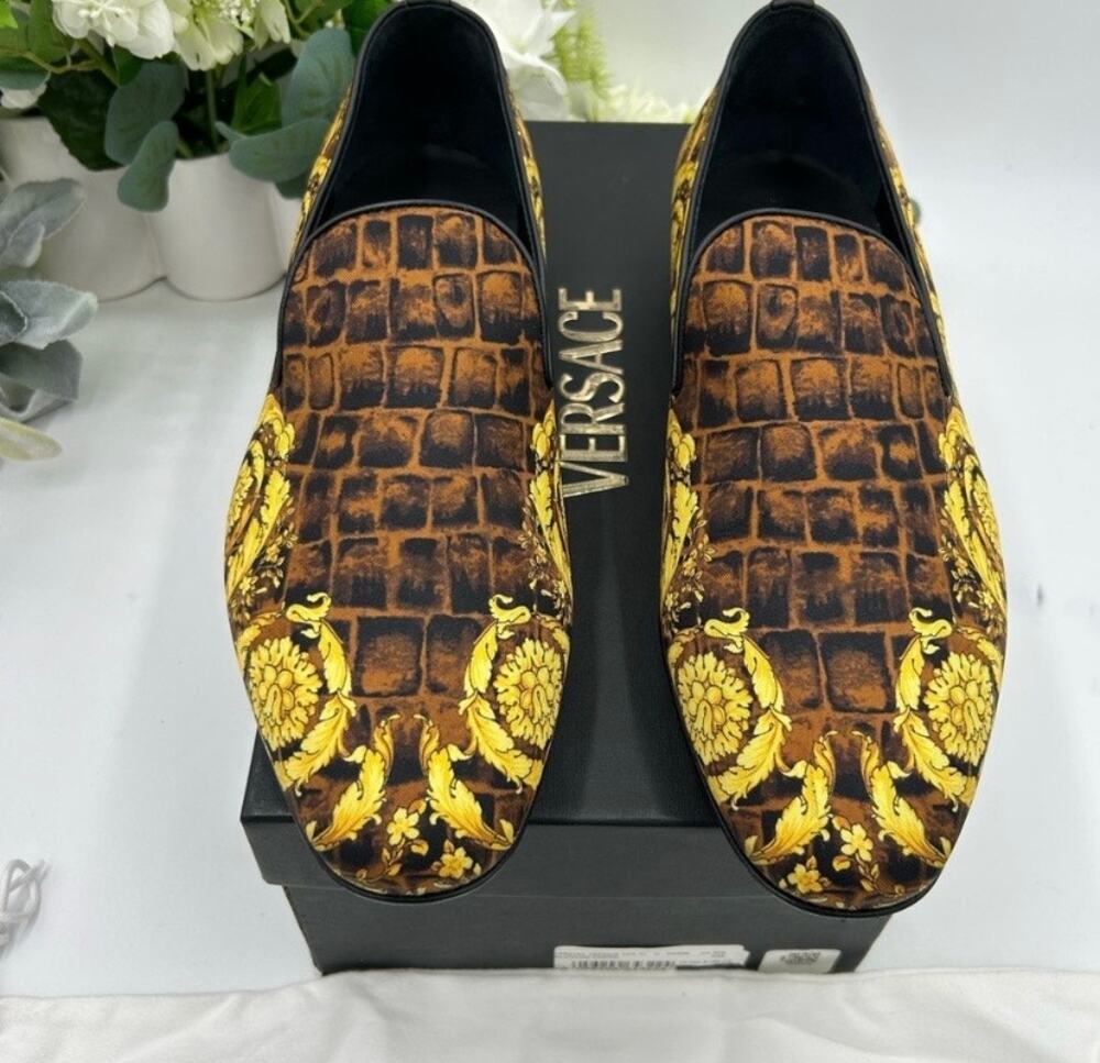 Men's Versace BAROCCO print silk loafers's size 45 made in Italy